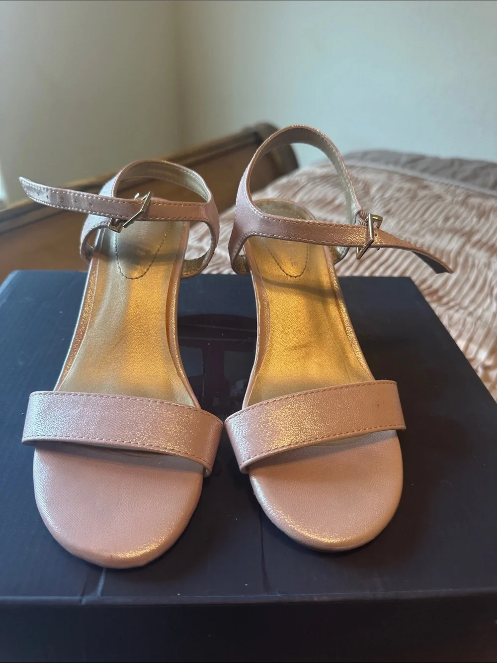 Kenneth Cole Rose Gold Metallic Ankle-Strap Heels